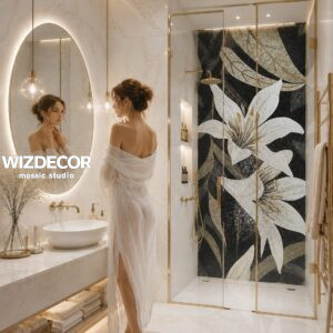 Glass mosaic for bathroom interior